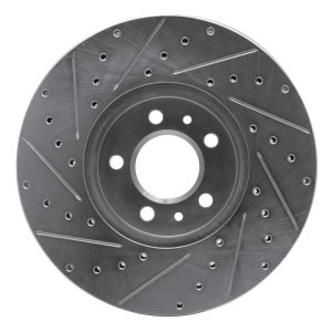 Ford Crown Victoria Brake Rotor (1) - Front Right - R1 Concepts - Drilled & Slotted - Silver - `98-`02